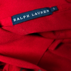 Pre Owned Ralph Lauren Red Bridle Printed Honeycomb Knit Polo T-Shirt S
