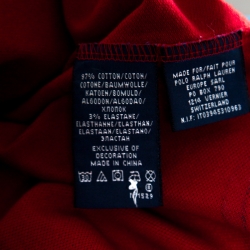 Pre Owned Ralph Lauren Red Bridle Printed Honeycomb Knit Polo T-Shirt S