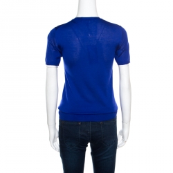 Pre Owned توب رالف لورين تريكو حرير أزرق كوبالت أكمام قصيرة S