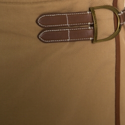 Pre Owned Ralph Lauren Tan Brown Cotton Leather Trim Wrap Skirt S