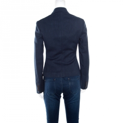 Pre Owned Ralph Lauren Navy Blue Linen Tailored Blazer S