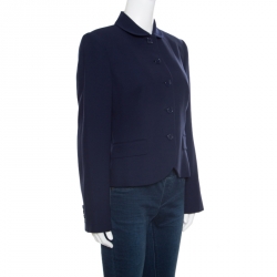 Pre Owned Ralph Lauren Collection Navy Blue Wool Cropped Racquel Jacket M