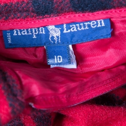 Ralph Lauren Red and Black Plaid Wool Pleated Midi Skirt L