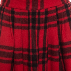Ralph Lauren Red and Black Plaid Wool Pleated Midi Skirt L
