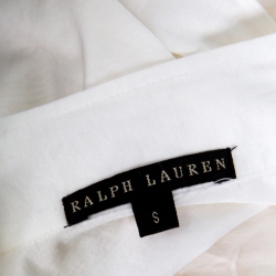 Pre Owned Ralph Lauren Off White Cotton Ruffled Front Silk Detail Sleeveless Blouse S