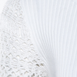 Pre Owned Ralph Lauren White Ribbed Knit Lace Sleeve Detail Fitted Top S