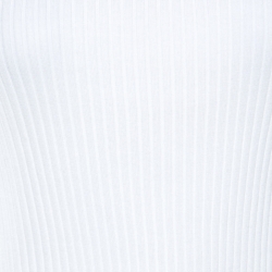 Pre Owned Ralph Lauren White Ribbed Knit Lace Sleeve Detail Fitted Top S