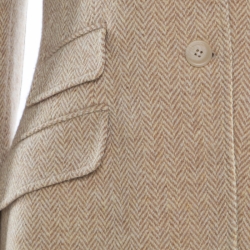 Pre Owned Ralph Lauren Beige Chevron Patterned Wool Button Front Blazer M