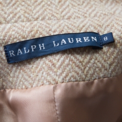 Pre Owned Ralph Lauren Beige Chevron Patterned Wool Button Front Blazer M