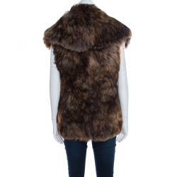 Pre Owned Ralph Lauren Brown Lamb Fur Toggle Closure Detail Shawl Lapel Vest S