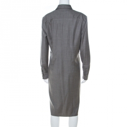 Pre Owned Ralph Lauren Grey Wool Long Sleeve Shirt Dress M