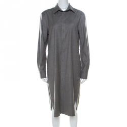 Pre Owned Ralph Lauren Grey Wool Long Sleeve Shirt Dress M
