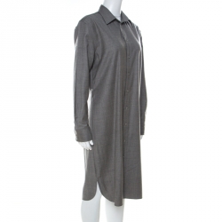 Pre Owned Ralph Lauren Grey Wool Long Sleeve Shirt Dress M