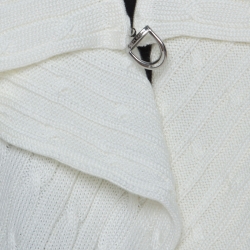 Pre Owned Ralph Lauren White Cable Knit Waterfall Lapel Open Front Cardigan M