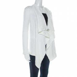 Pre Owned Ralph Lauren White Cable Knit Waterfall Lapel Open Front Cardigan M
