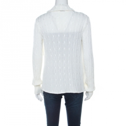 Pre Owned Ralph Lauren White Cable Knit Waterfall Lapel Open Front Cardigan M