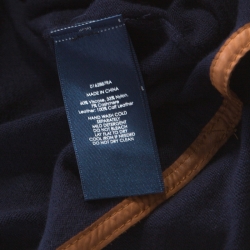 Pre Owned Ralph Lauren Navy Blue Cashmere Blend Leather Trim Wrap Cardigan XL