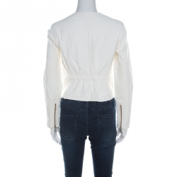 Pre Owned Ralph Lauren White Leather Ruched Waist Cropped Jacket S