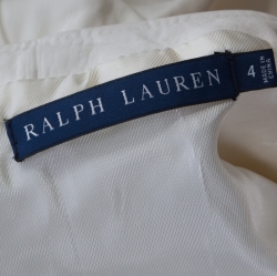 Pre Owned Ralph Lauren White Leather Ruched Waist Cropped Jacket S