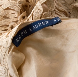 مملوكة مسبقًا توب رالف لورين دانتيل كريمي مطرز بلا أكمام S