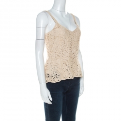 مملوكة مسبقًا توب رالف لورين دانتيل كريمي مطرز بلا أكمام S