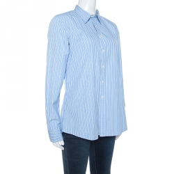 Pre Owned Ralph Lauren Blue & White Striped Cotton Long Sleeve Shirt L