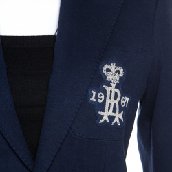 Pre Owned Ralph Lauren Navy Blue Knit Crest Detail Jacket M