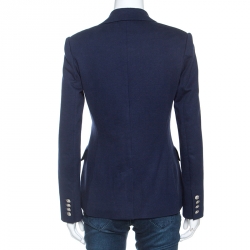 Pre Owned Ralph Lauren Navy Blue Knit Crest Detail Jacket M