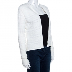 Pre Owned Ralph Lauren White Textured Knit Open Front Cardigan M