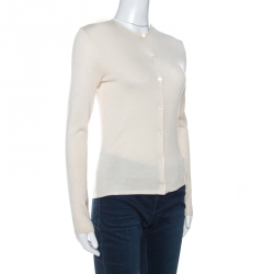 Pre Owned Ralph Lauren Cream Silk Button Front Cardigan S 