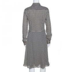 Pre Owned Ralph Lauren Monochrome Houndstooth Silk Austin Shirt Dress S