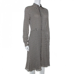 Pre Owned Ralph Lauren Monochrome Houndstooth Silk Austin Shirt Dress S