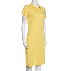 Pre Owned Ralph Lauren Yellow Cotton Pique Short Sleeve Dress M