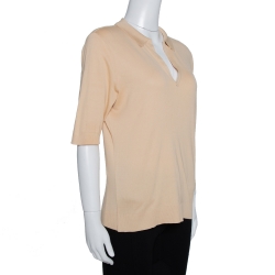 مملوكة مسبقًا Ralph Lauren Beige Logo Embroidered Cotton Polo T-Shirt L