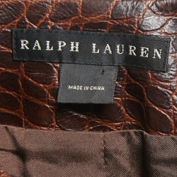 Pre Owned Ralph Lauren Brown Embossed Leather Round-neck Jacket M