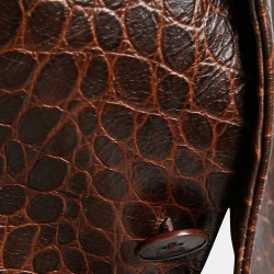 Pre Owned Ralph Lauren Brown Embossed Leather Round-neck Jacket M