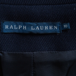 مملوكة مسبقًا Ralph Lauren Navy Blue Patterned Wool Single Breasted Blazer L