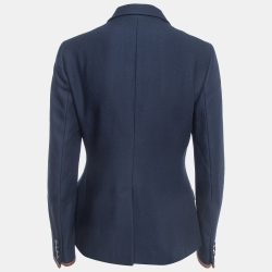 مملوكة مسبقًا Ralph Lauren Navy Blue Patterned Wool Single Breasted Blazer L