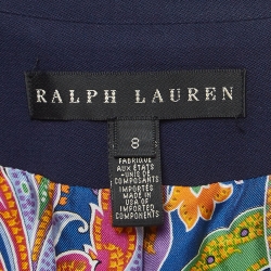 Pre Owned Ralph Lauren Navy Blue Paisley Print Lined Wool Single Breasted Blazer M