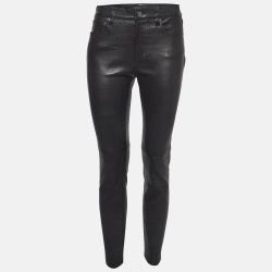 Pre Owned Ralph Lauren Black Leather Skinny Trousers M