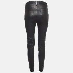 Pre Owned Ralph Lauren Black Leather Skinny Trousers M