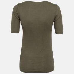 Pre Owned Ralph Lauren Olive Green Cotton knit V-Neck T-Shirt S