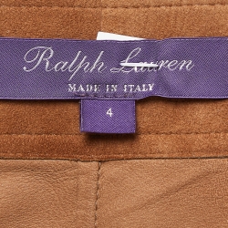 Ralph Lauren Brown Printed Suede Belted Midi Skirt S