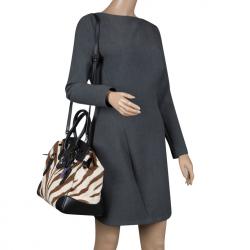 Pre Owned Ralph Lauren Tri Color Calf Hair Soft Leather Ricky Tote