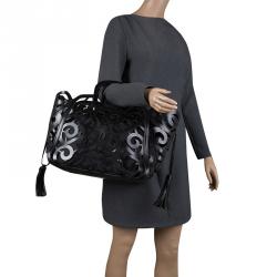 Pre Owned حقيبة يد رالف لورين سكرول فاشيتا جلد سوداء