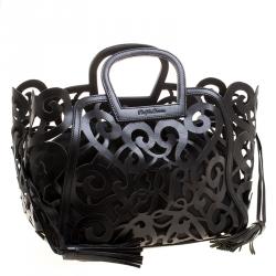 Pre Owned حقيبة يد رالف لورين سكرول فاشيتا جلد سوداء