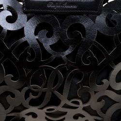 Pre Owned حقيبة يد رالف لورين سكرول فاشيتا جلد سوداء