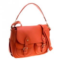 Pre Owned Ralph Lauren Red Orange Leather Hunting Messenger Bag