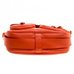 Pre Owned Ralph Lauren Red Orange Leather Hunting Messenger Bag