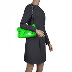 Pre Owned Ralph Lauren Neon Green Patent Leather Ricky Chain Shoulder Bag